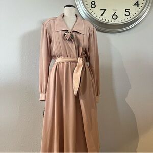Vintage Lilli Ann Blush Long Sleeve Dress with Tie Belt
